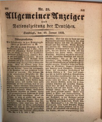 Allgemeiner Anzeiger und Nationalzeitung der Deutschen (Allgemeiner Anzeiger der Deutschen) Dienstag 29. Januar 1839