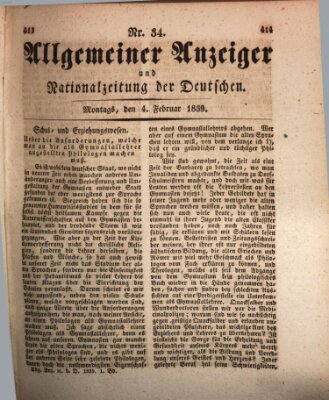 Allgemeiner Anzeiger und Nationalzeitung der Deutschen (Allgemeiner Anzeiger der Deutschen) Montag 4. Februar 1839