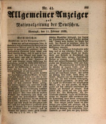 Allgemeiner Anzeiger und Nationalzeitung der Deutschen (Allgemeiner Anzeiger der Deutschen) Montag 11. Februar 1839