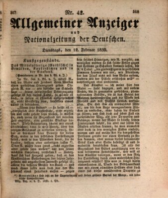 Allgemeiner Anzeiger und Nationalzeitung der Deutschen (Allgemeiner Anzeiger der Deutschen) Dienstag 12. Februar 1839