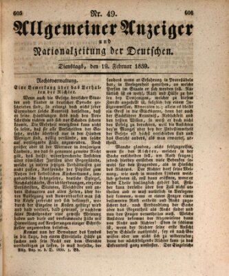 Allgemeiner Anzeiger und Nationalzeitung der Deutschen (Allgemeiner Anzeiger der Deutschen) Dienstag 19. Februar 1839