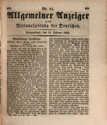 Allgemeiner Anzeiger und Nationalzeitung der Deutschen (Allgemeiner Anzeiger der Deutschen) Donnerstag 21. Februar 1839