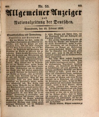 Allgemeiner Anzeiger und Nationalzeitung der Deutschen (Allgemeiner Anzeiger der Deutschen) Samstag 23. Februar 1839