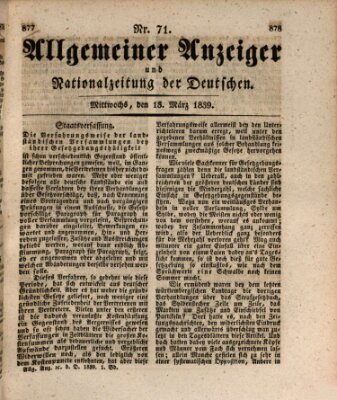 Allgemeiner Anzeiger und Nationalzeitung der Deutschen (Allgemeiner Anzeiger der Deutschen) Mittwoch 13. März 1839