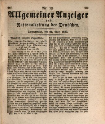 Allgemeiner Anzeiger und Nationalzeitung der Deutschen (Allgemeiner Anzeiger der Deutschen) Donnerstag 21. März 1839