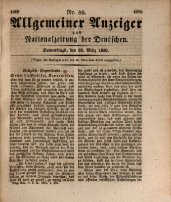 Allgemeiner Anzeiger und Nationalzeitung der Deutschen (Allgemeiner Anzeiger der Deutschen) Donnerstag 28. März 1839