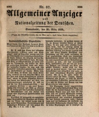 Allgemeiner Anzeiger und Nationalzeitung der Deutschen (Allgemeiner Anzeiger der Deutschen) Samstag 30. März 1839