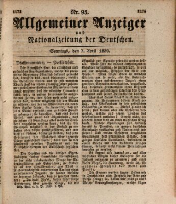 Allgemeiner Anzeiger und Nationalzeitung der Deutschen (Allgemeiner Anzeiger der Deutschen) Sonntag 7. April 1839