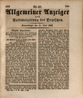 Allgemeiner Anzeiger und Nationalzeitung der Deutschen (Allgemeiner Anzeiger der Deutschen) Donnerstag 11. April 1839