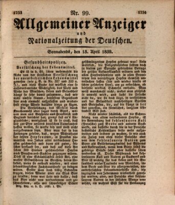 Allgemeiner Anzeiger und Nationalzeitung der Deutschen (Allgemeiner Anzeiger der Deutschen) Samstag 13. April 1839