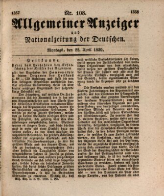 Allgemeiner Anzeiger und Nationalzeitung der Deutschen (Allgemeiner Anzeiger der Deutschen) Montag 22. April 1839