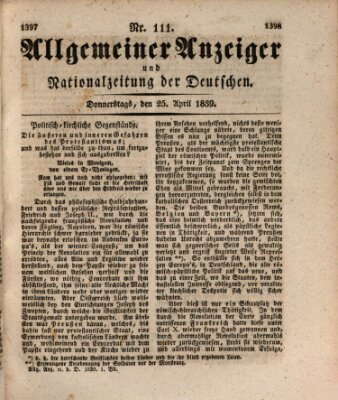 Allgemeiner Anzeiger und Nationalzeitung der Deutschen (Allgemeiner Anzeiger der Deutschen) Donnerstag 25. April 1839