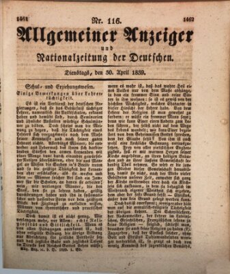 Allgemeiner Anzeiger und Nationalzeitung der Deutschen (Allgemeiner Anzeiger der Deutschen) Dienstag 30. April 1839