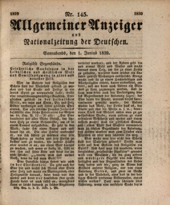 Allgemeiner Anzeiger und Nationalzeitung der Deutschen (Allgemeiner Anzeiger der Deutschen) Samstag 1. Juni 1839