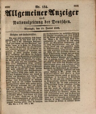 Allgemeiner Anzeiger und Nationalzeitung der Deutschen (Allgemeiner Anzeiger der Deutschen) Montag 10. Juni 1839