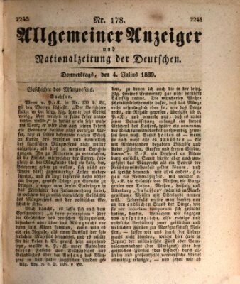 Allgemeiner Anzeiger und Nationalzeitung der Deutschen (Allgemeiner Anzeiger der Deutschen) Donnerstag 4. Juli 1839