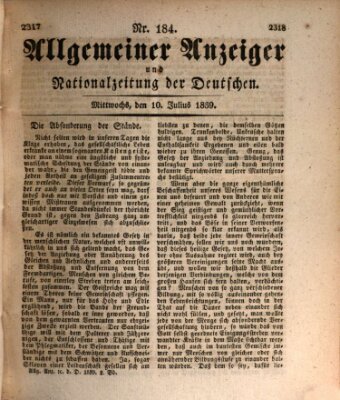 Allgemeiner Anzeiger und Nationalzeitung der Deutschen (Allgemeiner Anzeiger der Deutschen) Mittwoch 10. Juli 1839