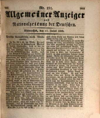 Allgemeiner Anzeiger und Nationalzeitung der Deutschen (Allgemeiner Anzeiger der Deutschen) Mittwoch 17. Juli 1839