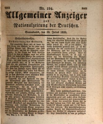 Allgemeiner Anzeiger und Nationalzeitung der Deutschen (Allgemeiner Anzeiger der Deutschen) Samstag 20. Juli 1839