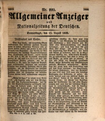 Allgemeiner Anzeiger und Nationalzeitung der Deutschen (Allgemeiner Anzeiger der Deutschen) Donnerstag 15. August 1839