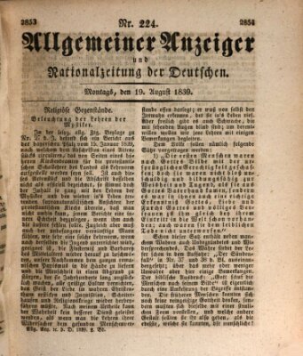 Allgemeiner Anzeiger und Nationalzeitung der Deutschen (Allgemeiner Anzeiger der Deutschen) Montag 19. August 1839