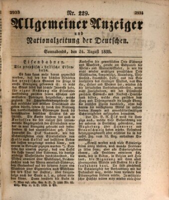 Allgemeiner Anzeiger und Nationalzeitung der Deutschen (Allgemeiner Anzeiger der Deutschen) Samstag 24. August 1839