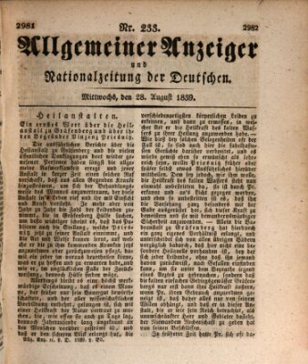 Allgemeiner Anzeiger und Nationalzeitung der Deutschen (Allgemeiner Anzeiger der Deutschen) Mittwoch 28. August 1839