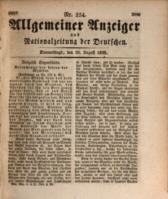 Allgemeiner Anzeiger und Nationalzeitung der Deutschen (Allgemeiner Anzeiger der Deutschen) Donnerstag 29. August 1839