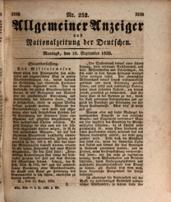 Allgemeiner Anzeiger und Nationalzeitung der Deutschen (Allgemeiner Anzeiger der Deutschen) Montag 16. September 1839