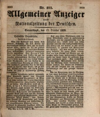 Allgemeiner Anzeiger und Nationalzeitung der Deutschen (Allgemeiner Anzeiger der Deutschen) Donnerstag 17. Oktober 1839