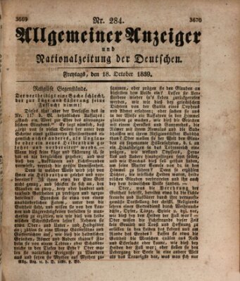 Allgemeiner Anzeiger und Nationalzeitung der Deutschen (Allgemeiner Anzeiger der Deutschen) Freitag 18. Oktober 1839