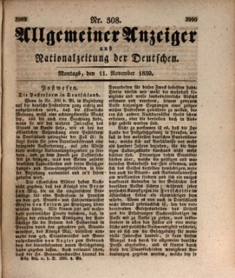 Allgemeiner Anzeiger und Nationalzeitung der Deutschen (Allgemeiner Anzeiger der Deutschen) Montag 11. November 1839