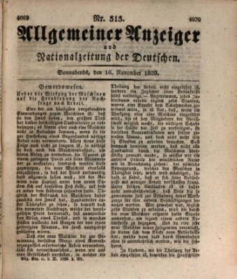 Allgemeiner Anzeiger und Nationalzeitung der Deutschen (Allgemeiner Anzeiger der Deutschen) Samstag 16. November 1839