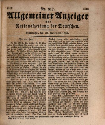 Allgemeiner Anzeiger und Nationalzeitung der Deutschen (Allgemeiner Anzeiger der Deutschen) Mittwoch 20. November 1839