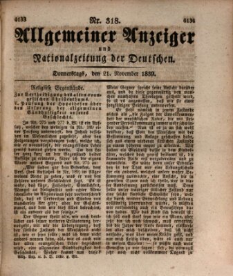 Allgemeiner Anzeiger und Nationalzeitung der Deutschen (Allgemeiner Anzeiger der Deutschen) Donnerstag 21. November 1839