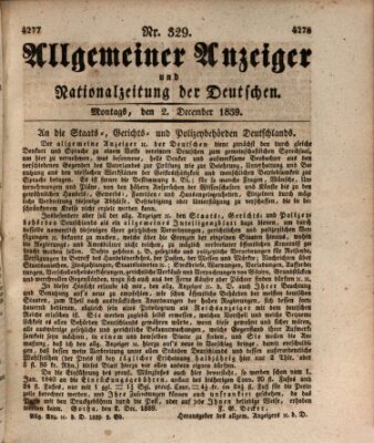 Allgemeiner Anzeiger und Nationalzeitung der Deutschen (Allgemeiner Anzeiger der Deutschen) Montag 2. Dezember 1839