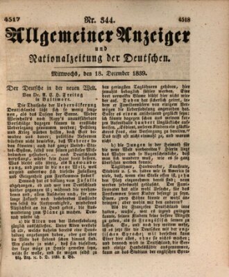 Allgemeiner Anzeiger und Nationalzeitung der Deutschen (Allgemeiner Anzeiger der Deutschen) Mittwoch 18. Dezember 1839