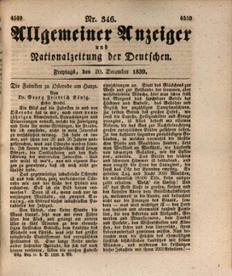 Allgemeiner Anzeiger und Nationalzeitung der Deutschen (Allgemeiner Anzeiger der Deutschen) Freitag 20. Dezember 1839