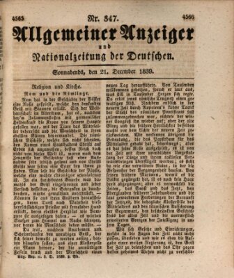 Allgemeiner Anzeiger und Nationalzeitung der Deutschen (Allgemeiner Anzeiger der Deutschen) Samstag 21. Dezember 1839