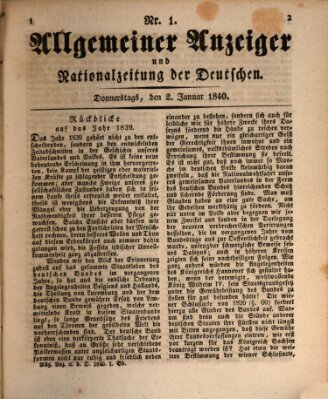 Allgemeiner Anzeiger und Nationalzeitung der Deutschen (Allgemeiner Anzeiger der Deutschen) Donnerstag 2. Januar 1840