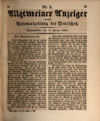 Allgemeiner Anzeiger und Nationalzeitung der Deutschen (Allgemeiner Anzeiger der Deutschen) Samstag 4. Januar 1840