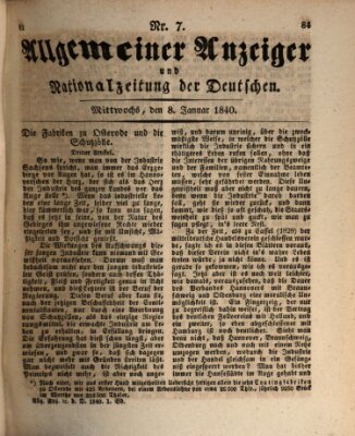 Allgemeiner Anzeiger und Nationalzeitung der Deutschen (Allgemeiner Anzeiger der Deutschen) Mittwoch 8. Januar 1840