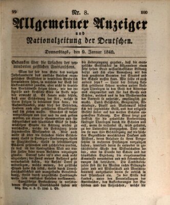 Allgemeiner Anzeiger und Nationalzeitung der Deutschen (Allgemeiner Anzeiger der Deutschen) Donnerstag 9. Januar 1840