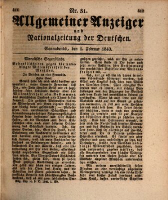 Allgemeiner Anzeiger und Nationalzeitung der Deutschen (Allgemeiner Anzeiger der Deutschen) Samstag 1. Februar 1840