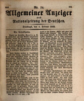 Allgemeiner Anzeiger und Nationalzeitung der Deutschen (Allgemeiner Anzeiger der Deutschen) Dienstag 4. Februar 1840