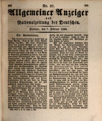 Allgemeiner Anzeiger und Nationalzeitung der Deutschen (Allgemeiner Anzeiger der Deutschen) Freitag 7. Februar 1840