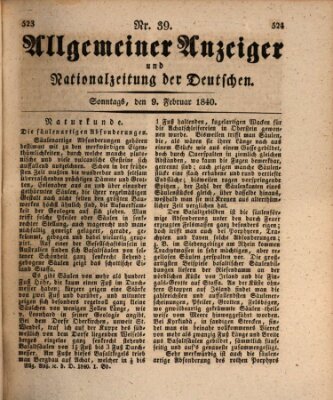 Allgemeiner Anzeiger und Nationalzeitung der Deutschen (Allgemeiner Anzeiger der Deutschen) Sonntag 9. Februar 1840