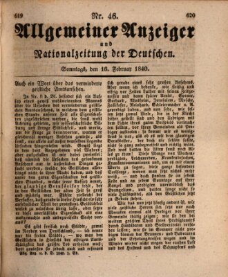 Allgemeiner Anzeiger und Nationalzeitung der Deutschen (Allgemeiner Anzeiger der Deutschen) Sonntag 16. Februar 1840