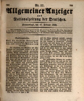 Allgemeiner Anzeiger und Nationalzeitung der Deutschen (Allgemeiner Anzeiger der Deutschen) Donnerstag 27. Februar 1840