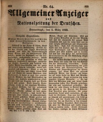 Allgemeiner Anzeiger und Nationalzeitung der Deutschen (Allgemeiner Anzeiger der Deutschen) Donnerstag 5. März 1840